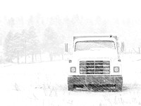 White truck in Snow S of Mora, NM